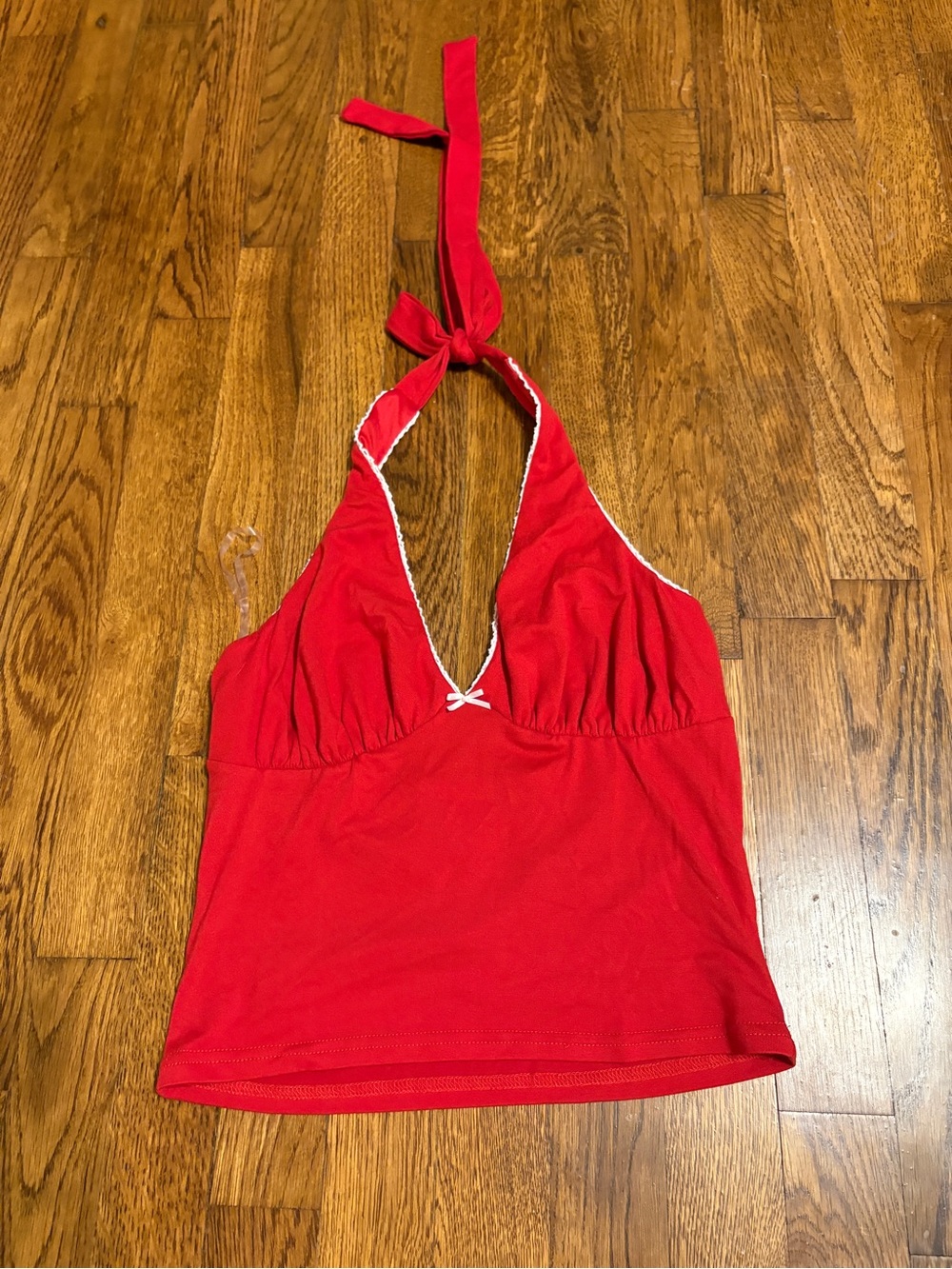 SHEIN Red Halter Crop Top with White Trim